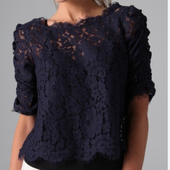 Joie Tops - Joie Fanny Lace Blouse Blue Scalloped Edge Top Women's Small